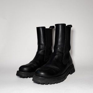 Chunky Chelsea Mid Calf Leather Boots